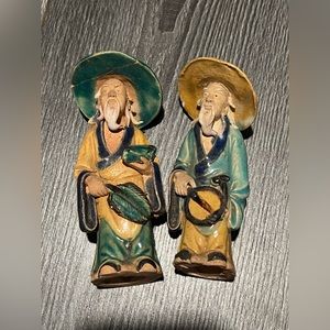 Set of 2 Vintage Chinese Glazed Pottery Mudmen